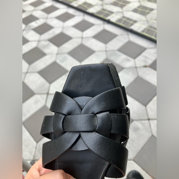 Saint Laurent Tribute Sandal Flat Mules Black Slides Smooth Leather - Picture 9 of 9